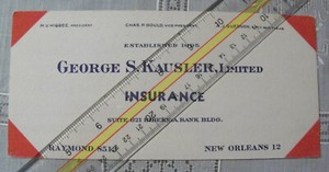 George S Kausler Limited Insurance New Orleans Louisiana Vtg Ink Blotter c. 1950