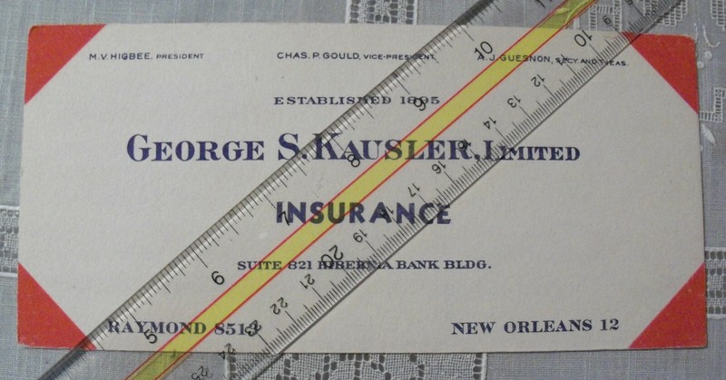 George S Kausler Limited Insurance New Orleans Louisiana Vtg Ink Blotter c. 1950