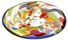 Signed Art Glass Bowl Colorful Confetti Handblown Wavy Edge 6.75" Artist Bride