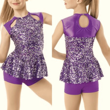 Weissman Dance costume romper biketard purple sequin Brand New You 10727 SC
