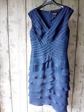 Adrianna Papell UK Size 8 Navy Blue Ruffled Party Formal Occasion Evening Dress