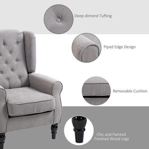 Retro Accent Chair, Wingback Armchair with Wood Frame Button Tufted Design for L - Picture 5 of 11