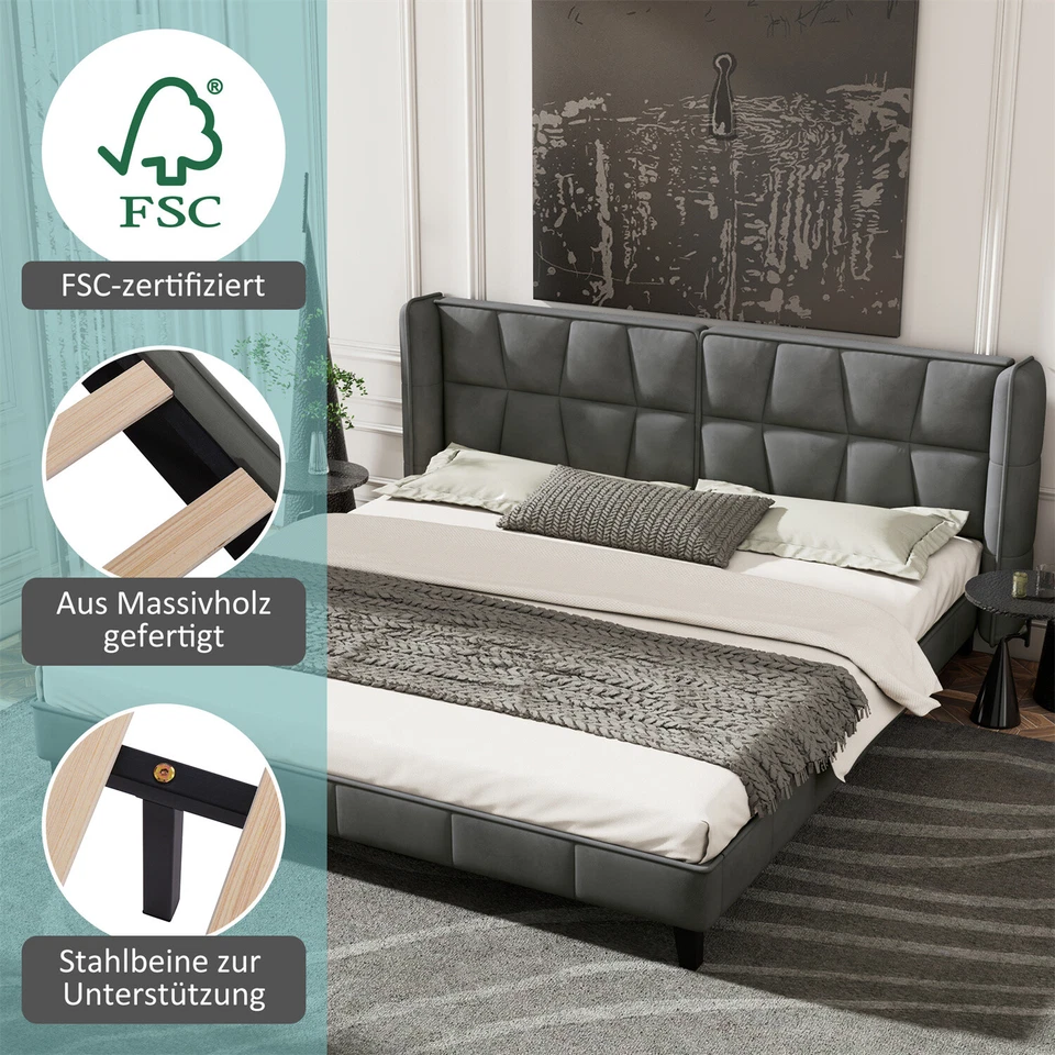 Polsterbett 180x200 cm Doppelbett Plattform Bettgestell mit Kopfteil Lattenrost - Bild 4 von 4