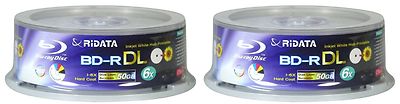 50 RIDATA 6X Blank Blu-Ray BD-R DL Dual Layer 50GB White Inkjet Printable Disc