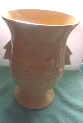 Beautiful McCoy Yellow Urn Vase with Bird & Holly 8.50" tall Vintage 1950’s