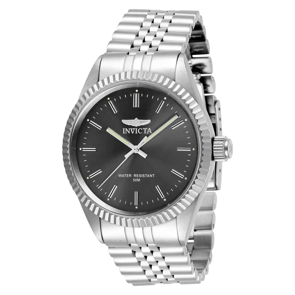Reloj Hombre Invicta Especialidad Cuarzo Esfera Carbón Tono Plata Pulsera 29372