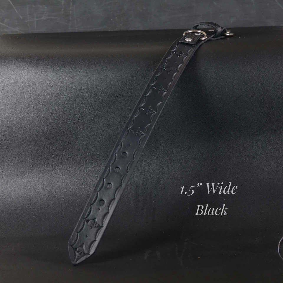 Кожаный ошейник для собаки ручной работы. Ширина 1,5 дюйма. Дизайн черепов. ЧЕРНЫЙ - Изображение 4 из 4