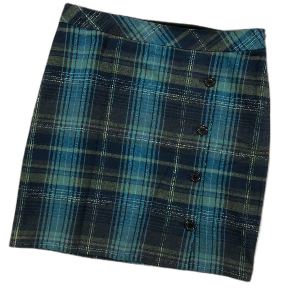 J. Jill Recycle Wool Blend Lined Tartan Plain Academia Skirt Size 12