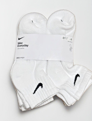 AUTHENTIC Nike Women's Everyday Ankle Quarter Socks 6-PAIRS WHITE MEDIUM 6-10