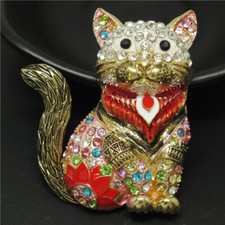 New Red Enamel Cute Royal Cat Crystal Fashion Lady Charm Women Brooch Pin Gifts