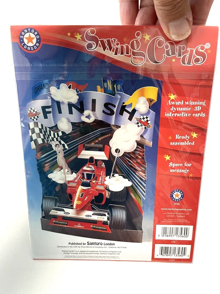 3D Swing Cards by Santoro - RACING CAR young Boy Birthday (ss43) - Image 2 of 2