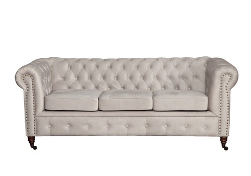 Chesterfield SET 3 2 Sitzer Sessel Hocker Schlafsofa Stoff Weiss Rollen FARBEN - Bild 4 von 50