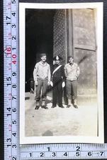 Army Soldiers with Foreign Military Man Strange Uniform Vintage Photo Snapshot