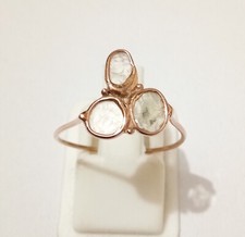 April Birthstone Lab Created Three Polki Diamond Ring For Women 925 Silver Ring