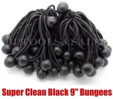 100pcs 9" Black Ball Bungee Bungie Cord Heavy Duty Canopy Tarp Tie Downs Straps