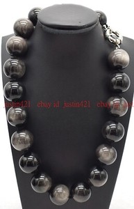 Huge 18mm Natural Silver Eye Obsidian Round Gemstone Beads Necklace 16-36" AAA+