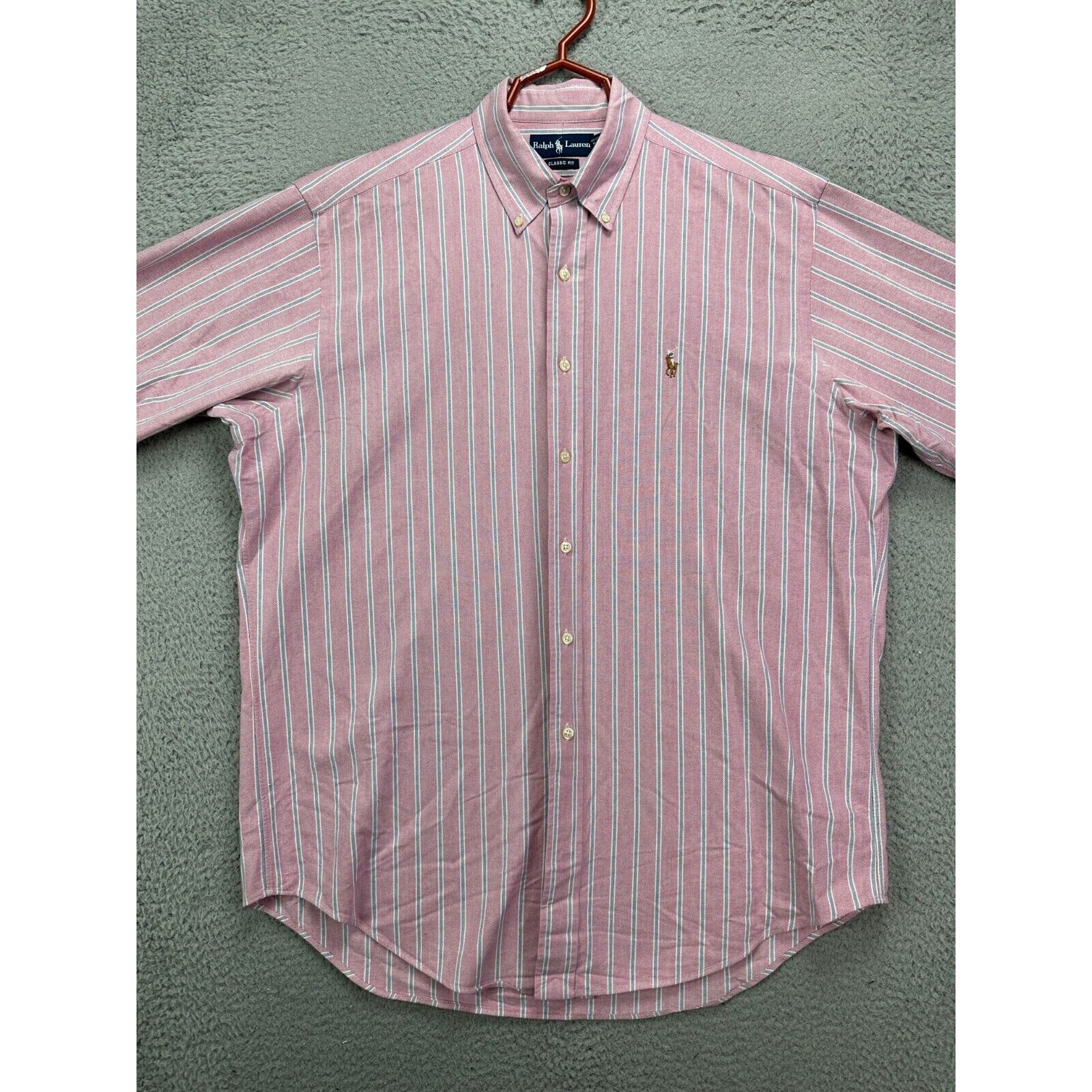 Camicia Ralph Lauren adulto grande rosa grigio aureola a righe classico pony con bottoni uomo