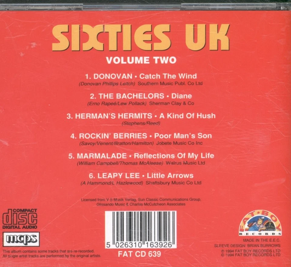 Various Artists Sixties UK Volume 2 CD Europe Fat Boy 1994 compilation FATCD639 - Bild 2 von 3