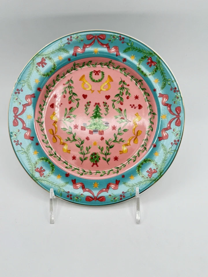 Set of 3 Monterey Bay 8" Teal and Pink Christmas Salad / Dessert Plates, New - Image 3 of 3