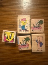 Vintage 1994 Looney Tunes Wooden Rubber Stamps Lot 5 Unused Rubber Stampede