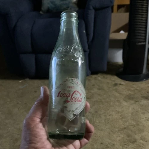 Coca-Cola Vintage Glass Bottle Embossed Logo Clear Green Soda Advertising