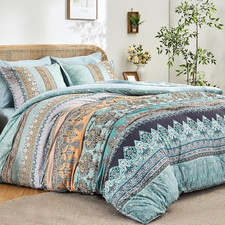 Boho Comforter Set Queen - 7 Pieces Bed in a Bag, Bohemian Striped Comforter Set