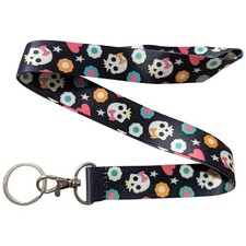 Skull Flower Black Keychain Lanyard