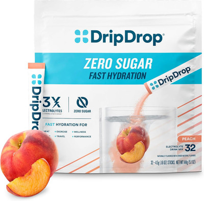 DripDrop Sugar Free Hydration Packets Peach 32 Sticks Electrolytes
