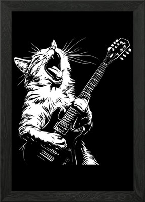Rockin' Cat Gitarrist Gerahmtes Wandbild Poster Leinwanddruck Bild