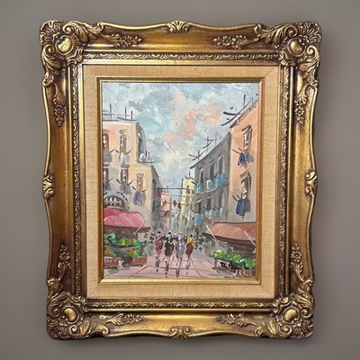 Vintage Oil Painting Paris Street Scene Women Impressionist Framed Art Signed