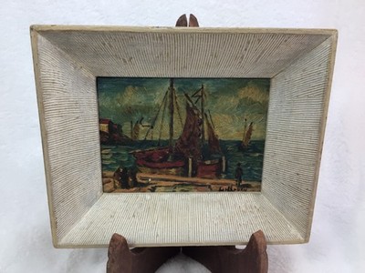 Woodstock Workshop Mini Oil Ship Painting On Board  5.5 x 4  Artist Harvey?READ