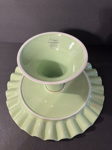 Earthenware Boulangerie by Over and Back Cake Stand Green Hobnails Ruffled CHIC - Picture 9 of 12