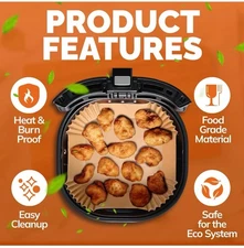 Disposable Air Fryer Liners 9 Inch Square - 125Pcs Non-Stick Parchment Paper,...