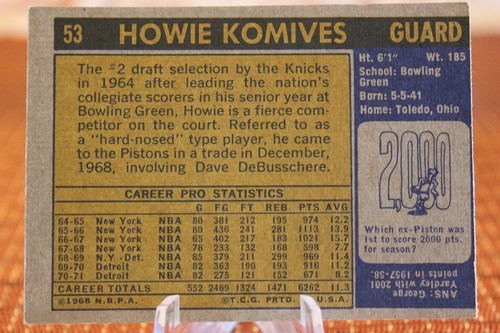 1971 Topps Basketball HOWIE KOMIVES #53 - Detroit Pistons - Picture 2 of 2