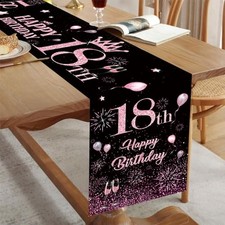 Birthday Table Runner Black Pink Happy Birthday Table Runner for 18 Years 18th