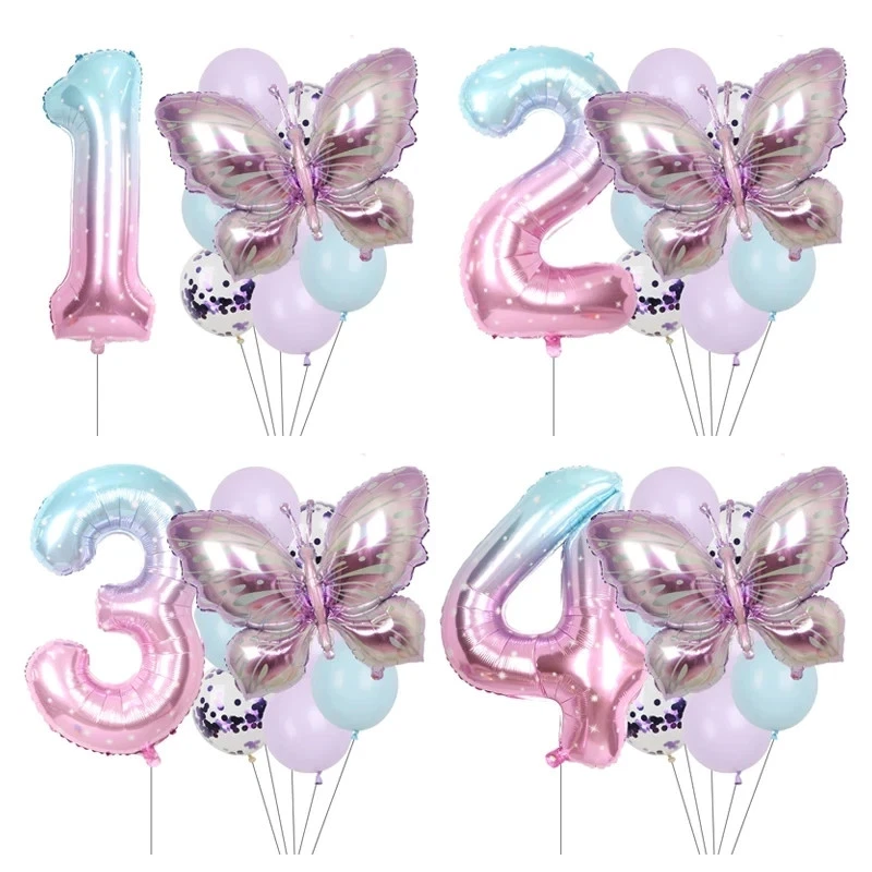 9 globos mariposa púrpura 38 pulgadas cielo estrellado número globo niños niños niñas Foto 2 de 4