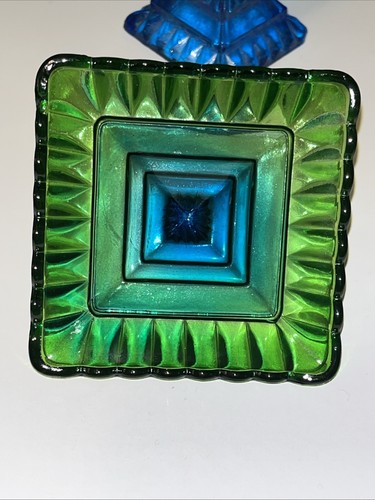 Vintage JEANNETTE GLASS 7" Compote Bowl Dish With Cover - WEDDING BLUE-GREEN - Picture 9 of 12