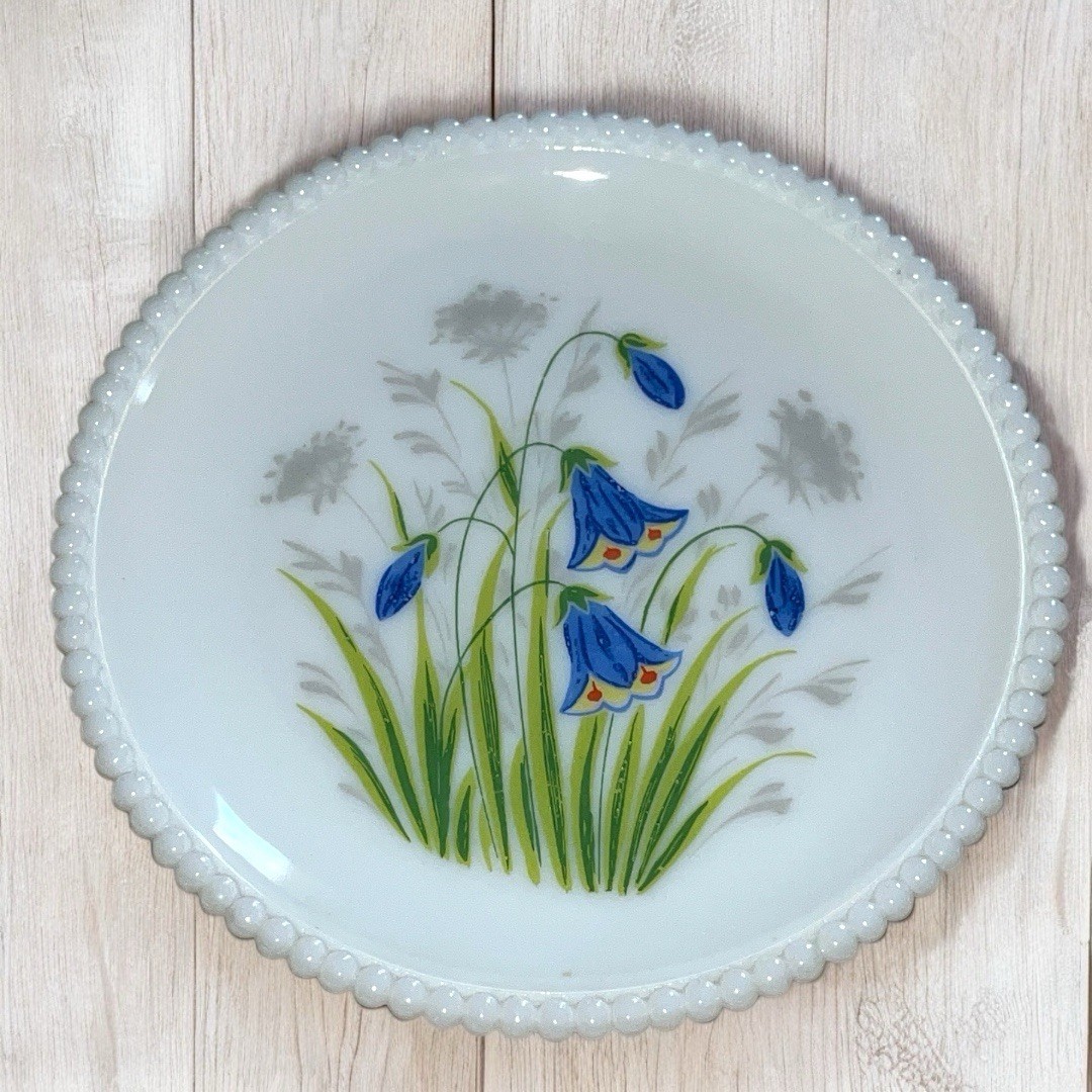 Vintage Westmoreland Milk Glass Plate with Floral Appliqué Design  