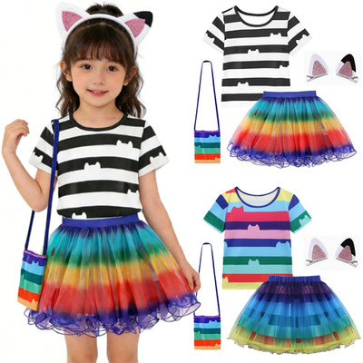 Kinder Mädchen Regenbogen Gabbys Puppenhaus Cosplay Party Kostüm T-Shirt Tasche