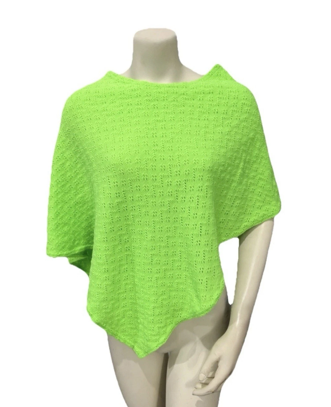 Matthew & David for B.L Neon Green Knit Cape Poncho One Size Acrylic USA Y2K