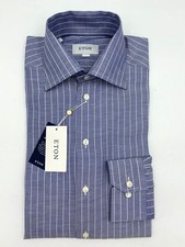 Men Eton Shirt Single Cuff Contemporary Striped Size 39 15.5