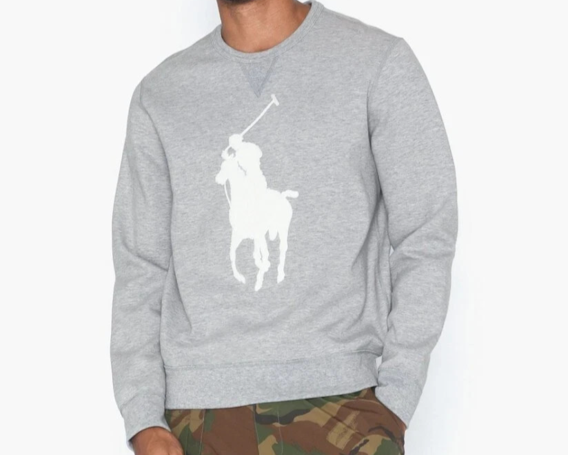 Felpa Polo Ralph Lauren grigia doppia maglia AVORIO TESTURIZZATA BIG PONY 2XB nuova con etichette