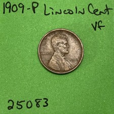 1909-P Lincoln Wheat Cent 1c Very Fine Penny VF See Pictures