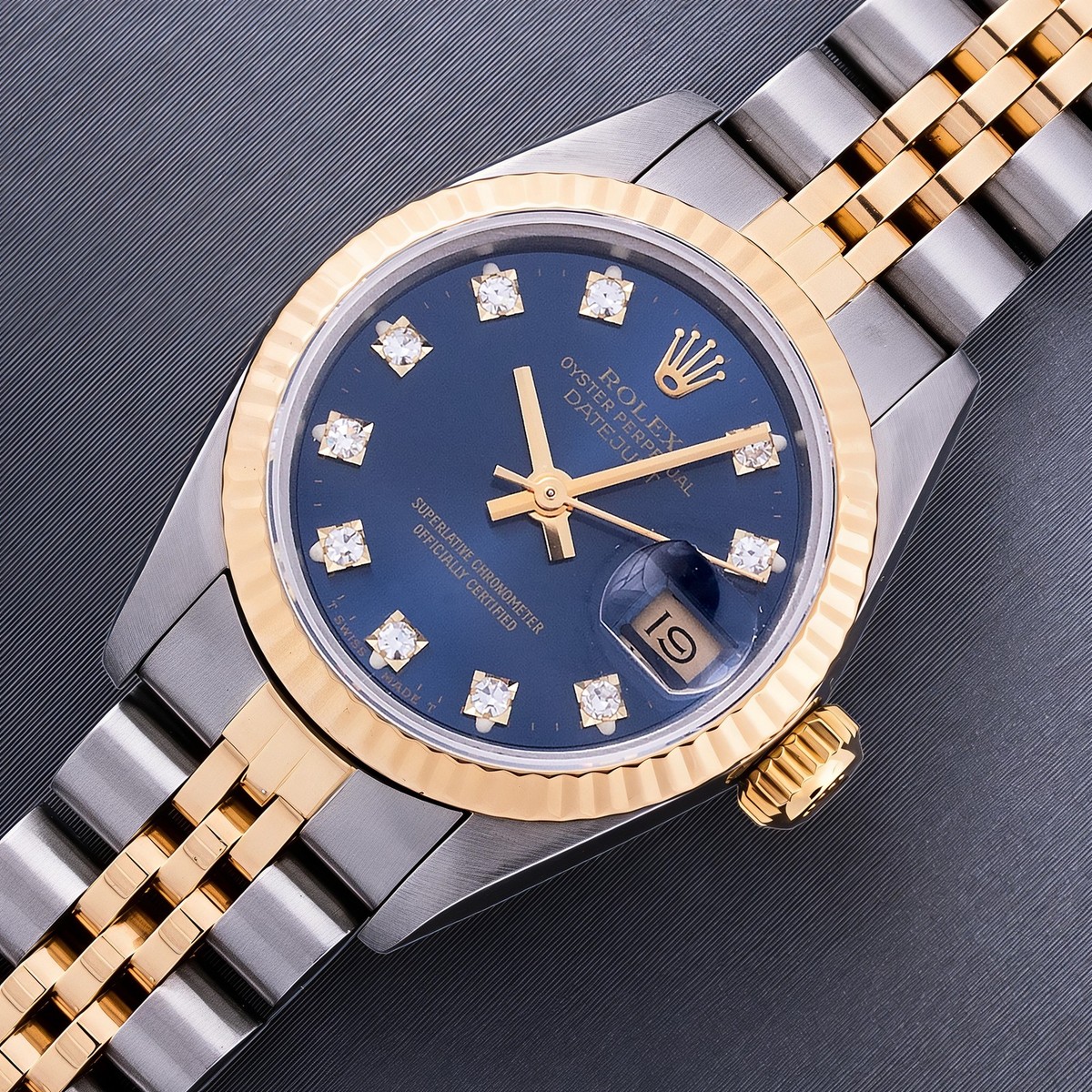 ROLEX LADIES DATEJUST BLUE DIAMOND WATCH WITH ROLEX 18K GOLD