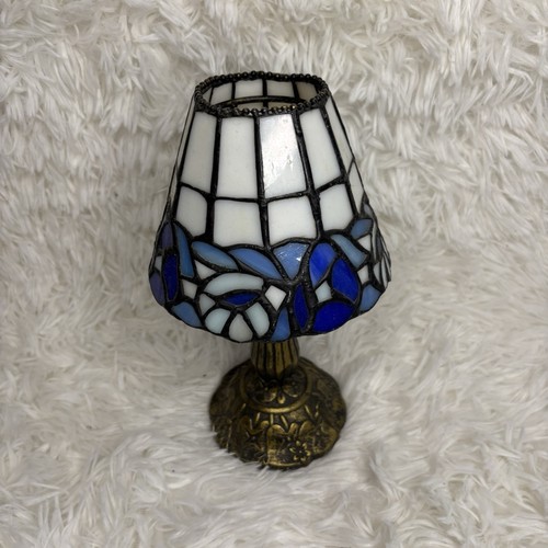 Teelampen mit bleihaltigem Buntglasschirm im Tiffany Stil, Vintage. Blau&Weiß - Bild 1 von 5