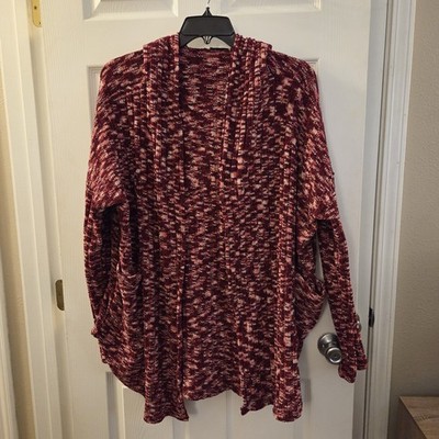 Heimish USA sz 2X pink multi long slv open duster cardigan hoodie casual cozy