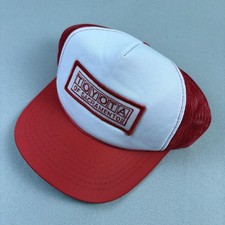 Vintage Toyota Hat Cap Snapback Trucker Red White Sacramento Cars Racing 80s
