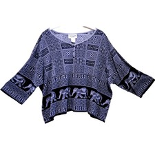 Serengeti, Blue Violet, Elephant & African Print, 100% Cotton, Crop Tee, Size 2X