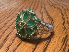 Vintage 925 Sterling Silver Two Tone Green Cluster Ring Filigree Shank Size 7.75
