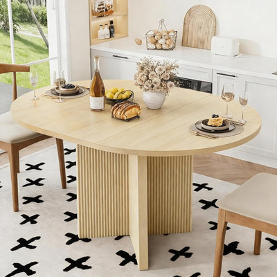 Modern Expandable Dining Table, Round to Oval, Perfect for Small Spaces